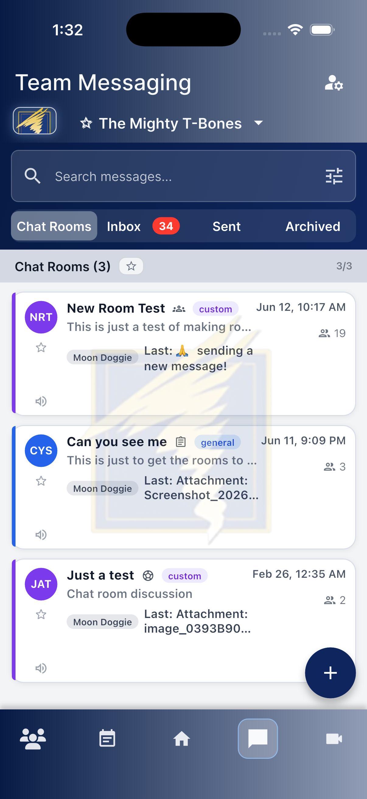 TeamMachine mobile messaging screen